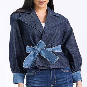 NWT CONTRAST DETAIL DENIM JACKET: DARK DENIM